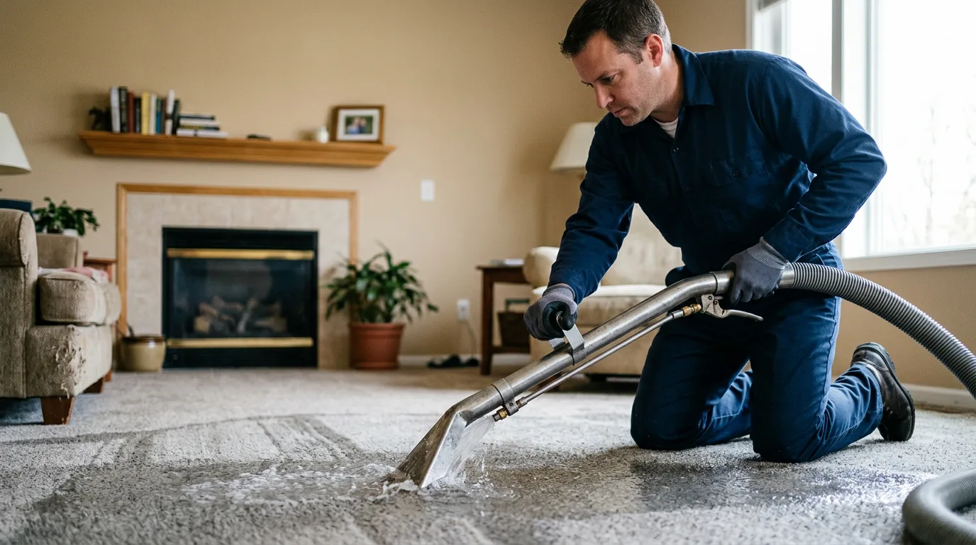 Water damage restoration technician working near Milledgeville, IL